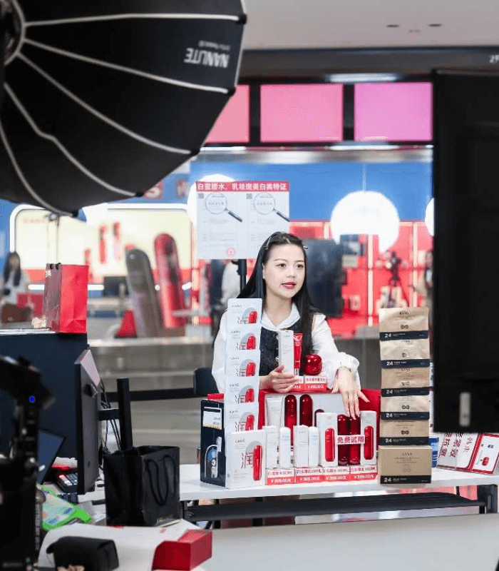 MCN chosen female livestreamer in China selling beauty products live